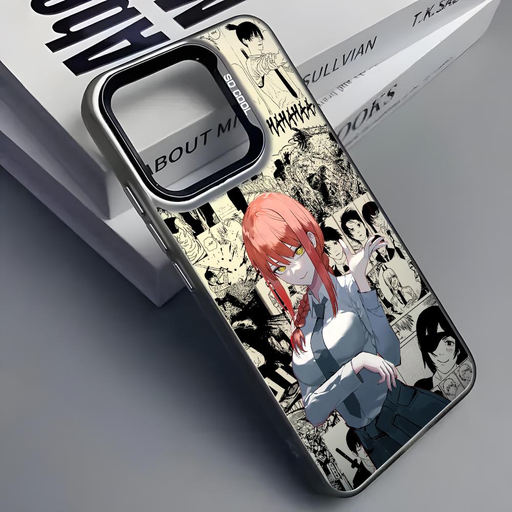 Cool Anime M-Makima Phone Case For iPhone 16 15 14 13 12 11 Pro Max Black Matte Multicolor Laser Metallic Aurora Cover
