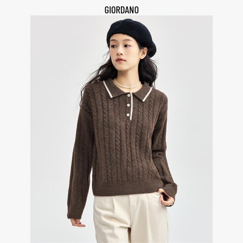 Giordano Women's Retro Textured Half-Placket Knit Sweater