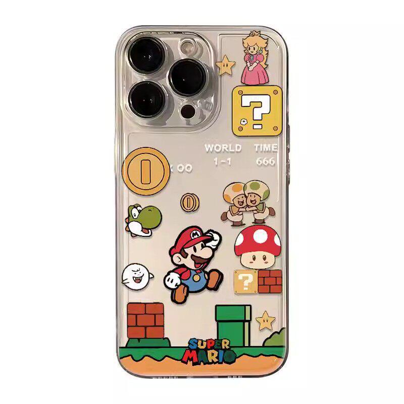 Transparent Cartoon Mario iPhone 17 Pro Max Case: Full Coverage, Anti-Drop, Summer Thin Shell