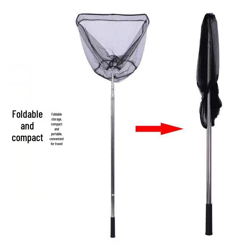 Telescopic 2.5m Folding Triangle Fishing Net with Stainless Steel Rod and Black Pocket
