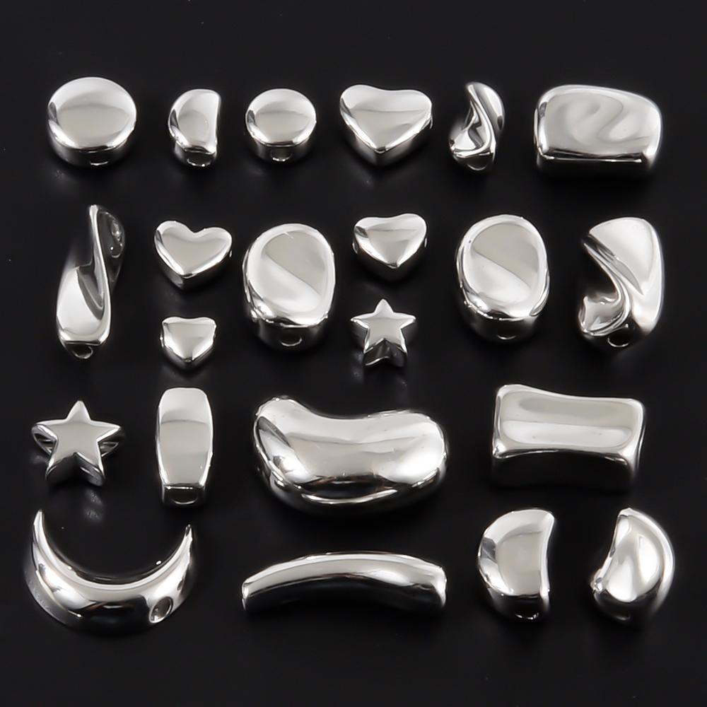 5/10pcs Steel Color Stainless Steel Connector Beads For Jewelry Making Supplies Heart Moon Star Geometric Loose Bead DIY Finding