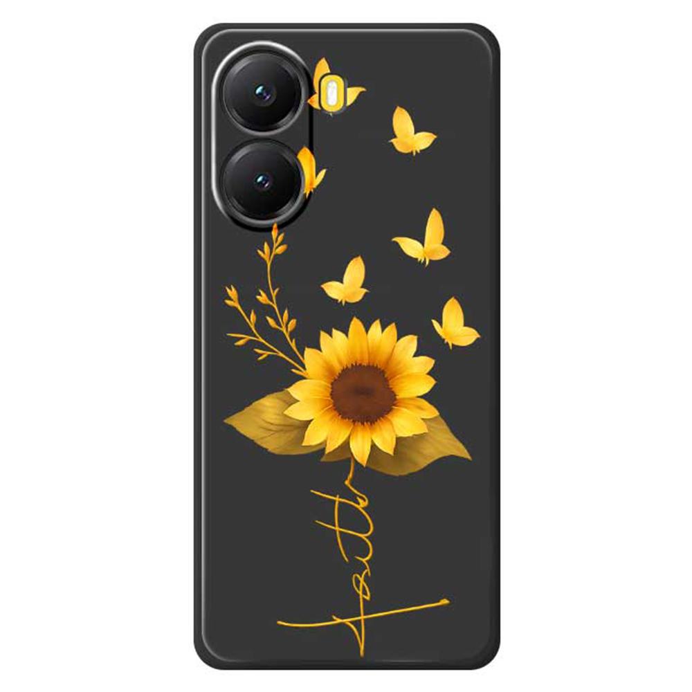 For Xiaomi Redmi Turbo 4 5G/Poco X7 Pro 5G Case Golden Butterfly Sunflower Pattern Printing Straight Edge TPU Phone Back Cover