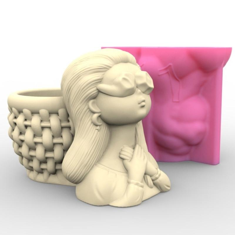 Little Girl Concrete Silicone  Mold Succulent Flowerpot Clay Cement Plaster Molds  Home Garden Flower S Mould