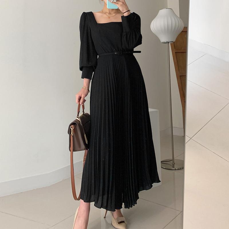 

ZANZEA Женское повседневное платье свободного кроя с квадратным воротником и длинными рукавами в складку 3XL чёрный