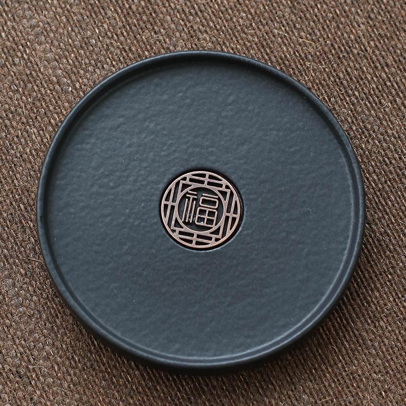 Peacock Green Glazed Ceramic Gongfu Teacup Saucer Coaster - Creative Heat-Insulating Pottery Mat for Tea Ceremony Accessories