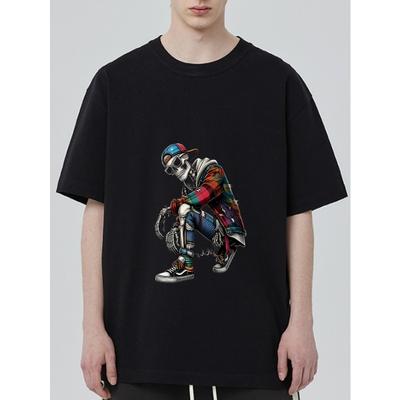 Men's Black T-Shirt with Skeleton Hip Hop Dance Graphic Print Streetwear Casual Wear