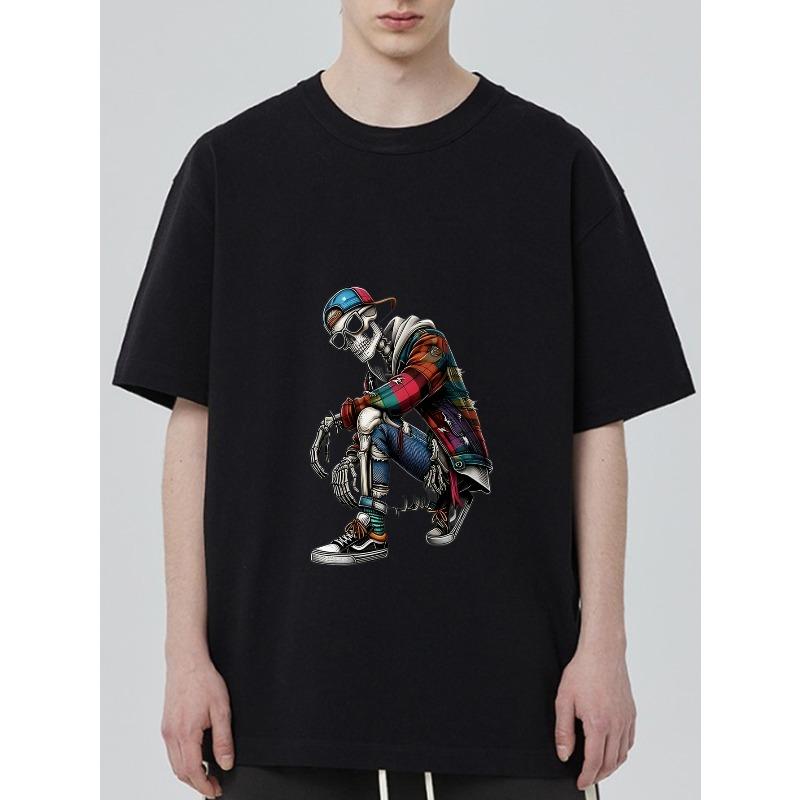 Herr Svart T-shirt med Skelett Hip Hop Dans Grafiskt Tryck Streetwear Casual Wear
