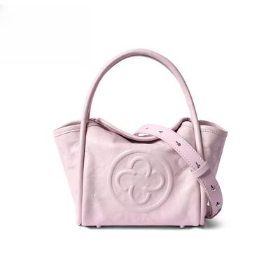 Women's Bag, Angel Bag, Vegetable-tanned Top Layer Leather Pleated Single-shoulder Crossbody Bag, Pink Hand-held Vegetable Basket Bag