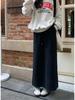 Korean Fluffy High Waist A-Line Skirt: Autumn/Winter Women's Casual Fashion with Drawstring Elastic Waist and Slit