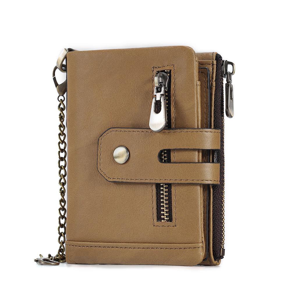 

Multifunctional Men S Change Bag With Chain, Multi-Card Position Retro Large-Capacity Card Bag, Genuine Leather Vertical Wallet.