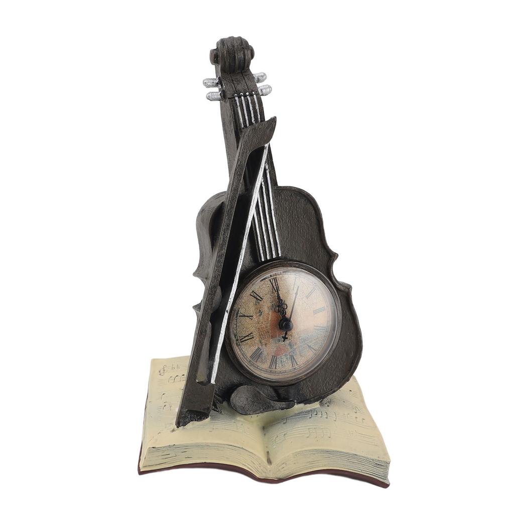Vintage Violin Clock Sculpture Resin Antique Tabletop Clock Violin Models Musical Instrument Ornaments for Office