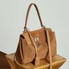 Light Luxury Imported Soft Suede Tote Bag Lazy Style Large Capacity Matte Leather Lock Kelly Bag Women's Crossbody Shoulder Bag