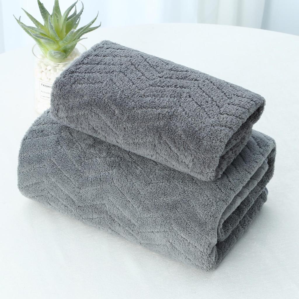 Temu Coral Fleece Bath Towel Set - Wheat Ear Style, Large Towels