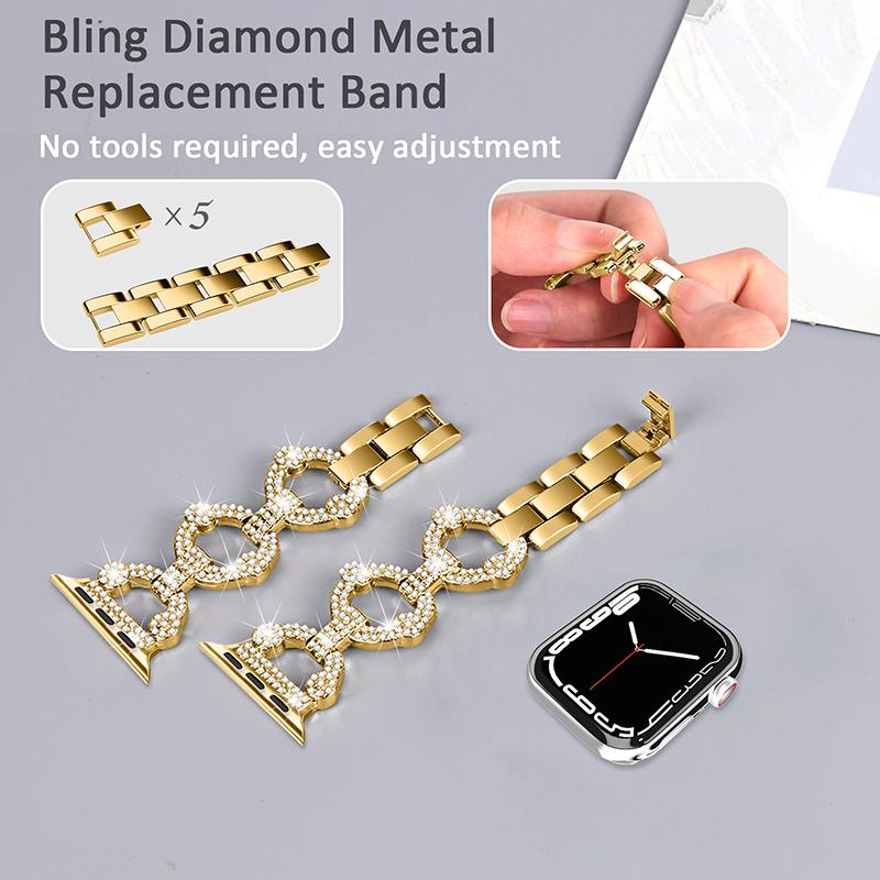 For Apple Watch Series 10 42mm/9 8 7 41mm/6 5 4 SE SE (2022) SE (2023) 40mm/3 2 1 38mm Metal Watch Band Rhinestone Decorated Watch Strap