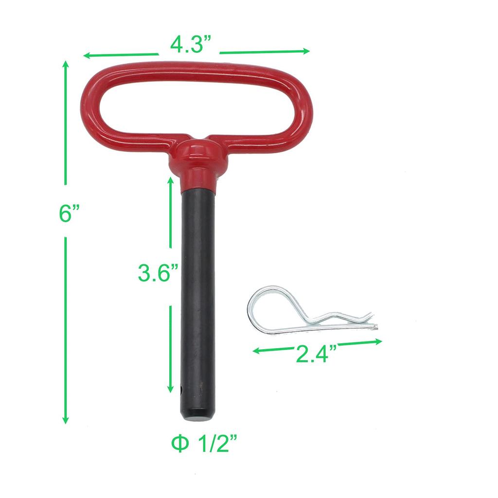 X-Haibei Head Tow Hitch Pin And Clip 1/2 X 3 5/8 Inch For Lawn Mower Tractor RV Trailer Truck ATV, Red Handle, 2 Pack