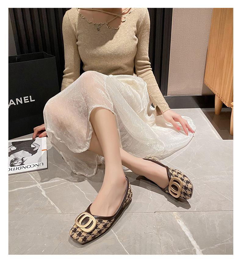 2024 Fashion Woman Square Toe Shoes Slip-on Shoes Casual Shallow Mouth Flats Rhinestone Female Cute Barefoot Shoes Big Size
