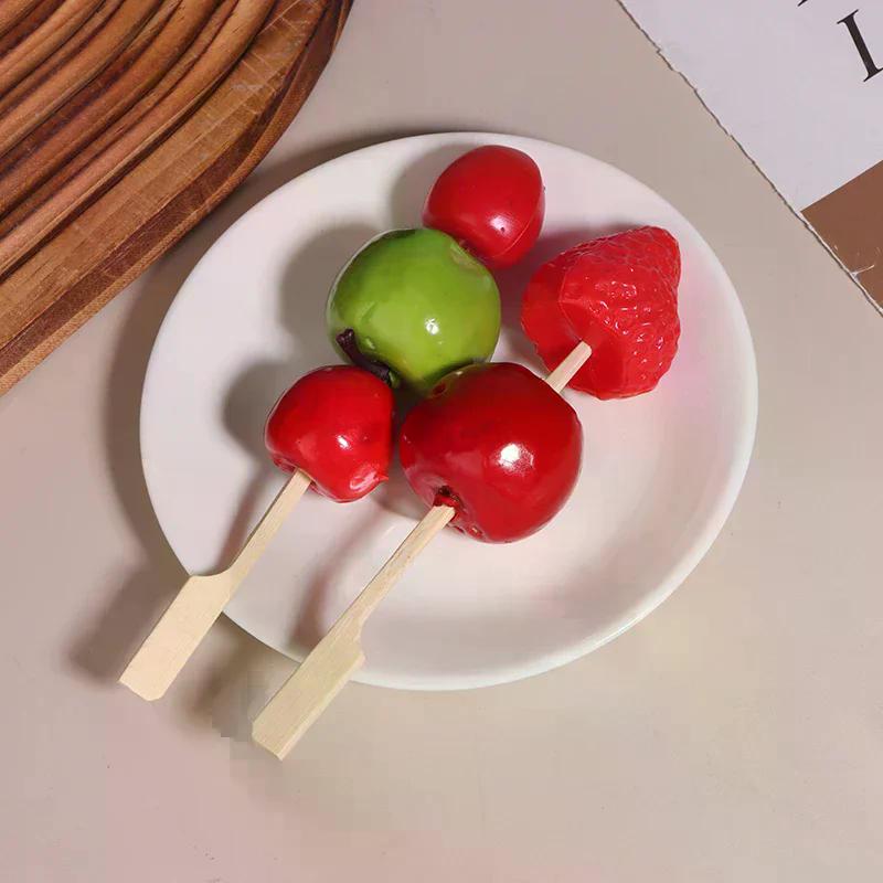 100Pcs 12CM Bamboo BBQ Skewers Hamburger Garnish Bamboo Sticks Disposable Barbecue Forks Party Cocktail Buffets Meat Fruit Tools