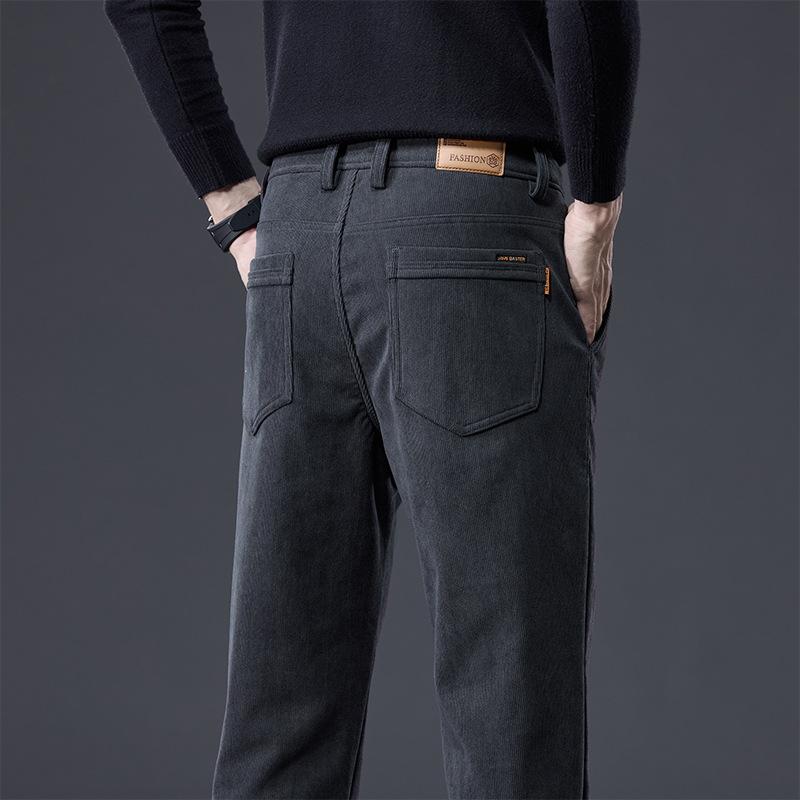 Classic Three Color 2024 Autumn And Winter New Men'S Plush Thick Casual Slim Fit Elastic Warm Long Straight Leg Pants