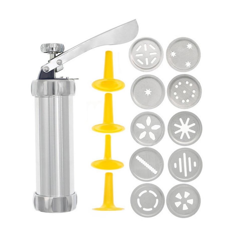 Cookie Press Gun Kit Aluminum Cookie Churros Maker Christmas Spritz Cookie Press Gun 10/20 Cookie Discs and 4 Icing Nozzles