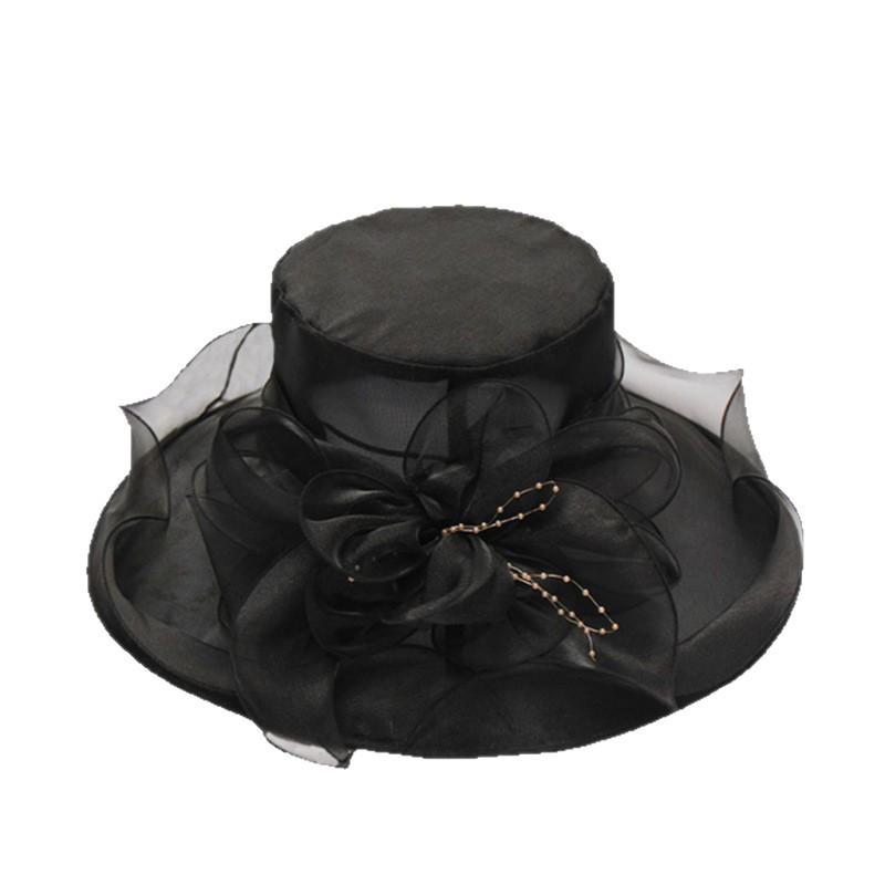 Women's Summer Foldable Sun Hat: European & American Style Fedora with Flower Organza Design