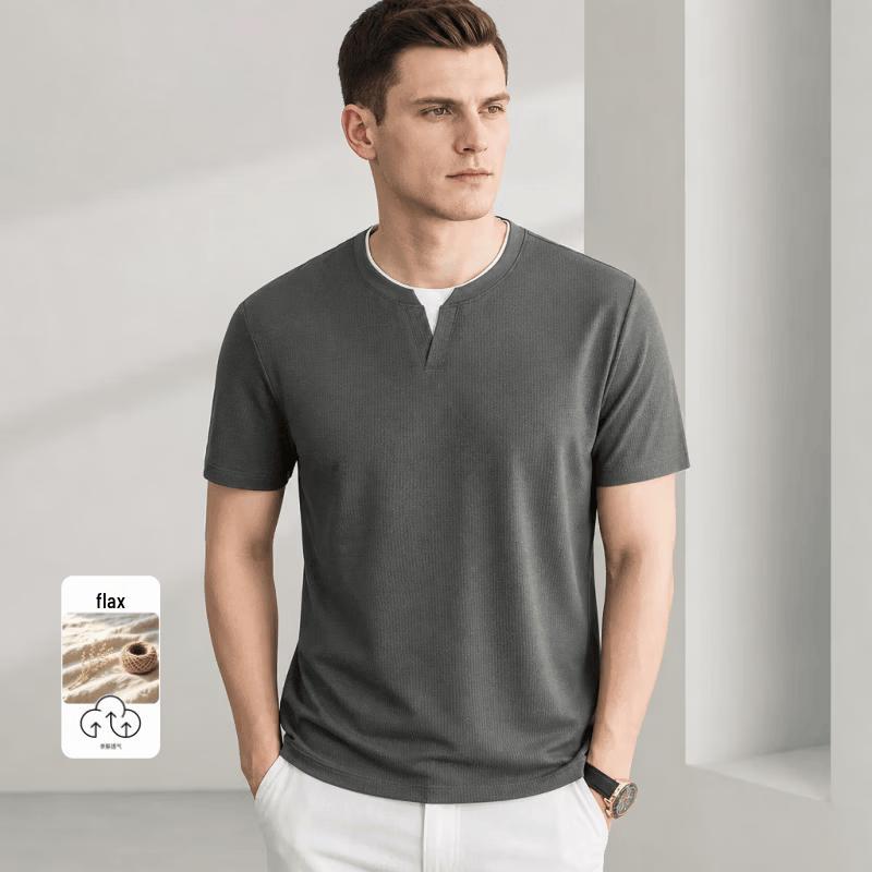 VEE KELLEN Men's Linen Blend Round Neck T-Shirt