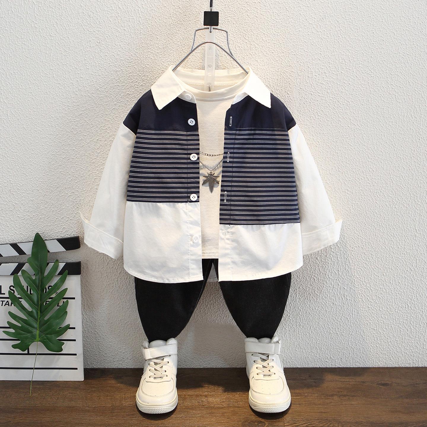 

Boys Handsome Striped Long-Sleeve Shirt, New 2025 Spring/Autumn Trend, Small to Medium Sizes 140 cm білий