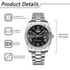Roman Alphabet Analog Display Luminous Calendar Day of the Week 3ATM Water Resistant Stainless Steel Quartz Leisure Business Stylish Fashion