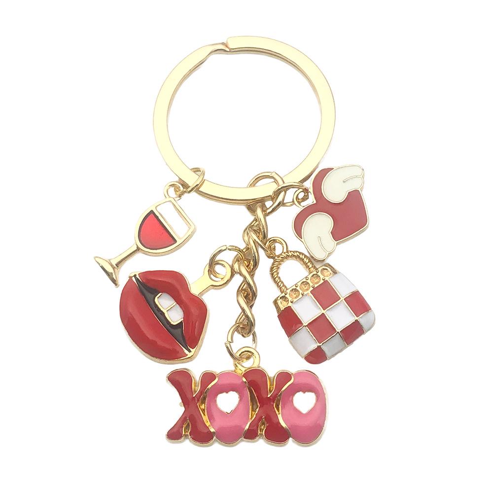 Lipstick & High Heels Keychain with Red Wine Glass Pendant