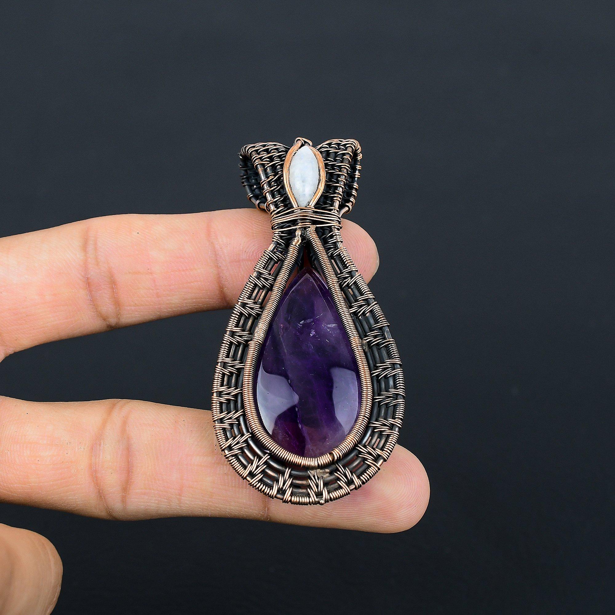 

Аметистовый кулон, ювелирное изделие из драгоценного камня, кулон, обернутый медной проволокой 999 пробы, подарок для женщин, кулон ручной работы 2.55 Inches