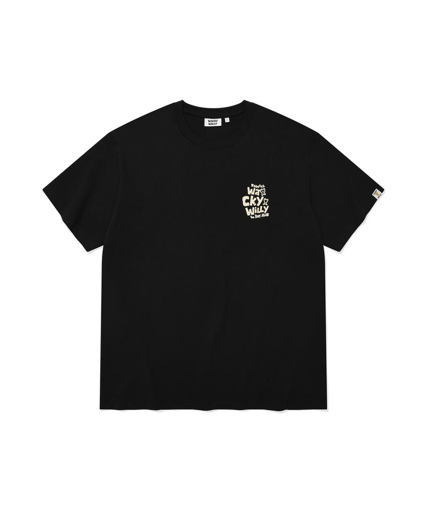 WACKY WILLY Slogan Typo Short Sleeve T-Shirt Black