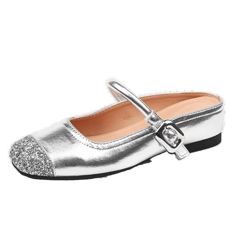 Paillettenbesetzte silberne Tasche Kopf Halbschuhe Damenschuhe neu Frühling und Sommer Oberbekleidung Temperament Mary Jane Einzelschuhe