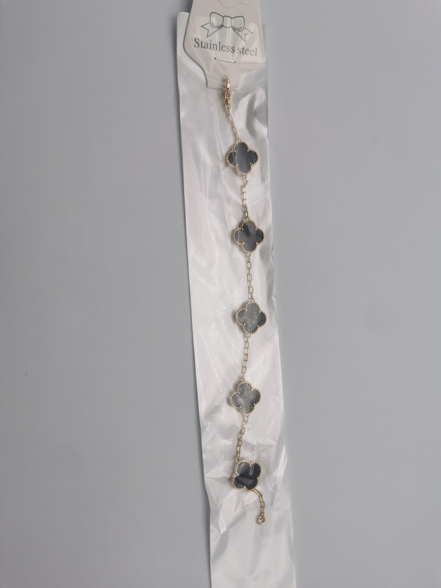 

Элегантный женский браслет из чистой меди в виде клевера с перламутром, нишевый дизайн в стиле легкой роскоши Pendant 15mm, Chain 20cm, Gold чёрный