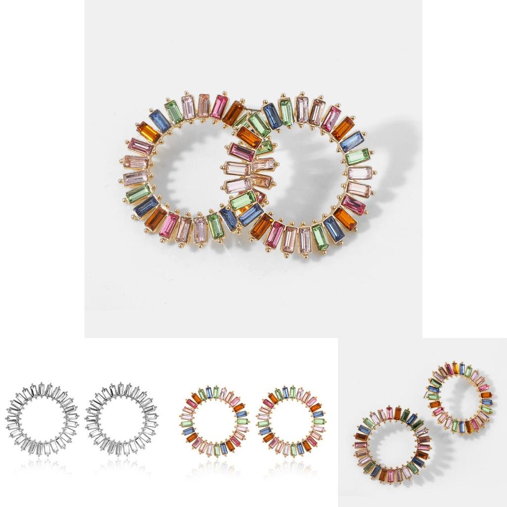 High-quality Plated Alloy Geometric Crystal Round Earrings For Women