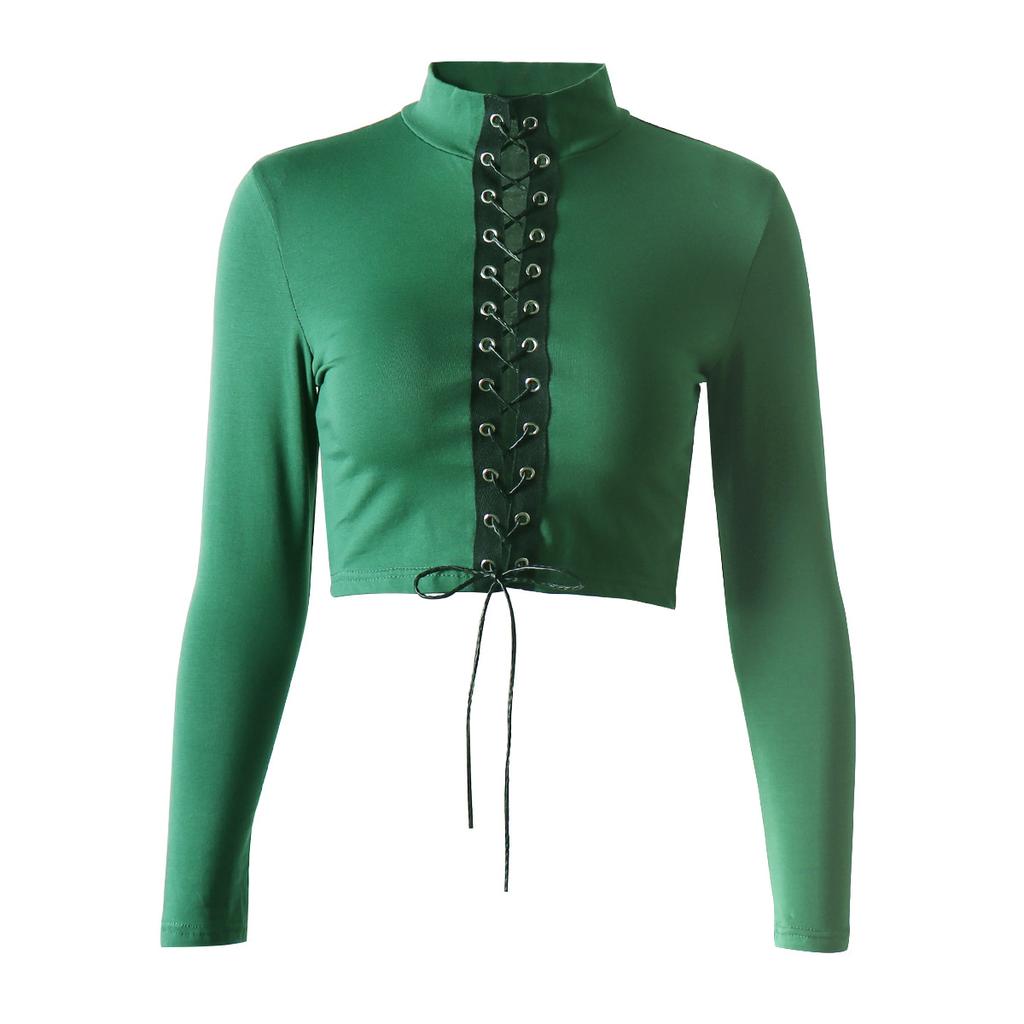 European and American tight-fitting slim-fitting front straps women's summer bottoming shirt exposed navel slim-fitting wearing bottoming women