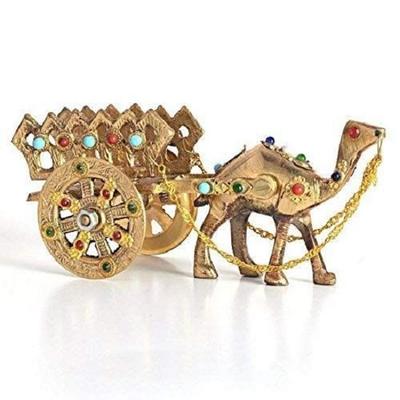 Home Decorative Rajasthani Gemstone Studded Metal Camel Handicraft Figurine with Antique Handmade Stone Work (Gold, Standard, 1 Piece)