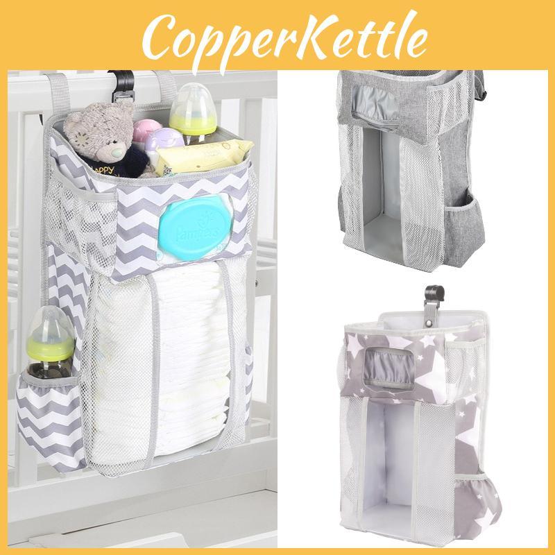 Gray Striped Baby Bedside Hanging Bag Ideal Storage Solution For Nursery