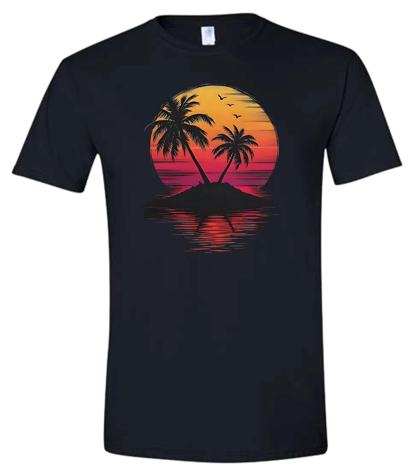 Palm Tree Small Island With A Retro Sunset T Shirt 3XL