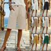 Novos Shorts Femininos com Aparência de Linho Verão Casuais do Dia a Dia Cintura Curta Cor Sólida