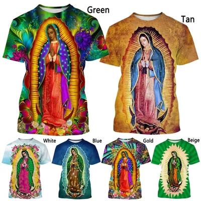 Neue Mode Guadalupe Jungfrau Maria von Mexiko 3D-Druck T-Shirt Unisex Frisches Casual Kurzarm-T-Shirt Klassisches T-Shirt Bekleidung