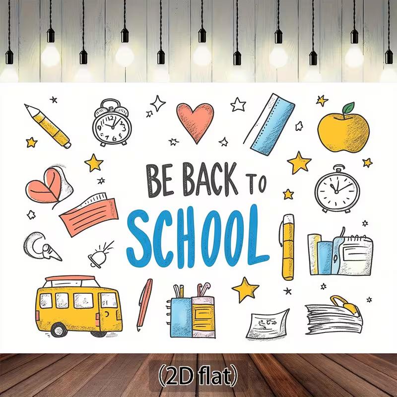 

2D Kids School Backdrop, Cute Stationery Party Background Cloth 47.2x31.5inch/120*80cm