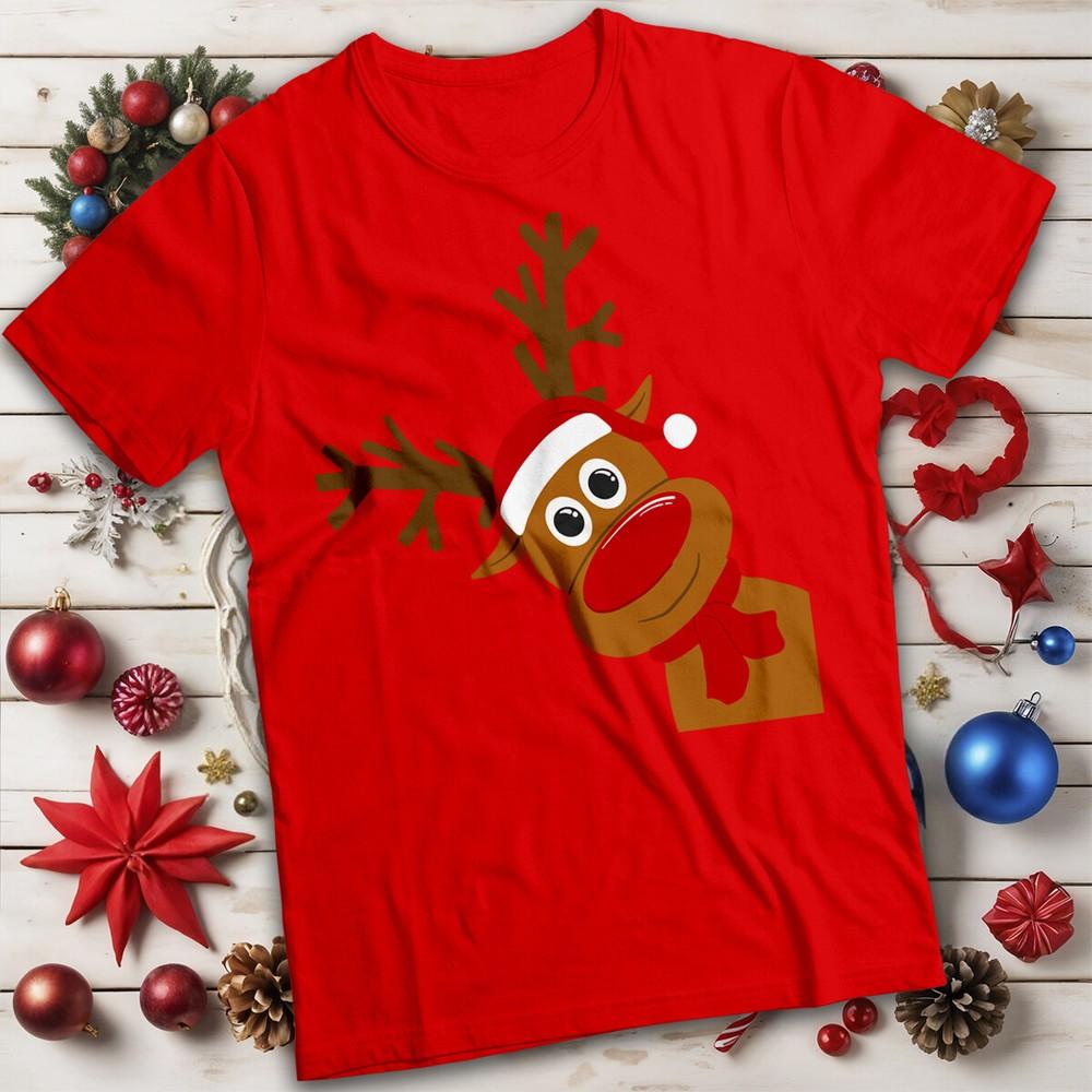 Funny Santa Hat Cute Reindeer Christmas TShirt Tee MC a S