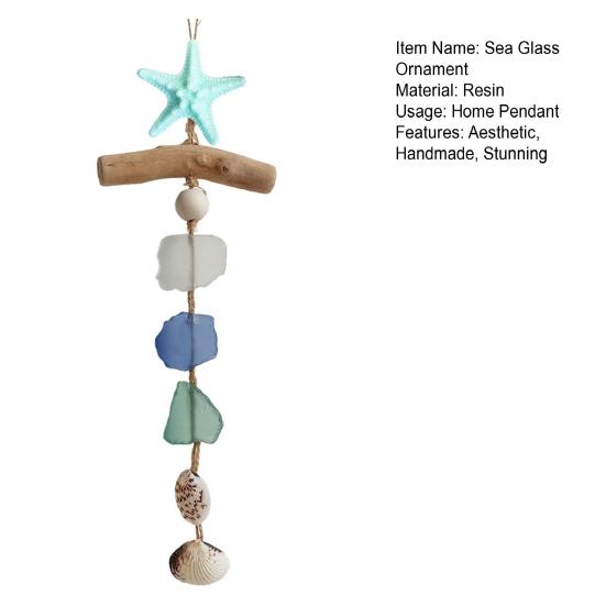 Sea Glass Wooden Nautical Wall Decor Handcrafted Starfish Shells Bathroom Hanging Decoration Beach Coastal Wall Art for Living Room Dining Room