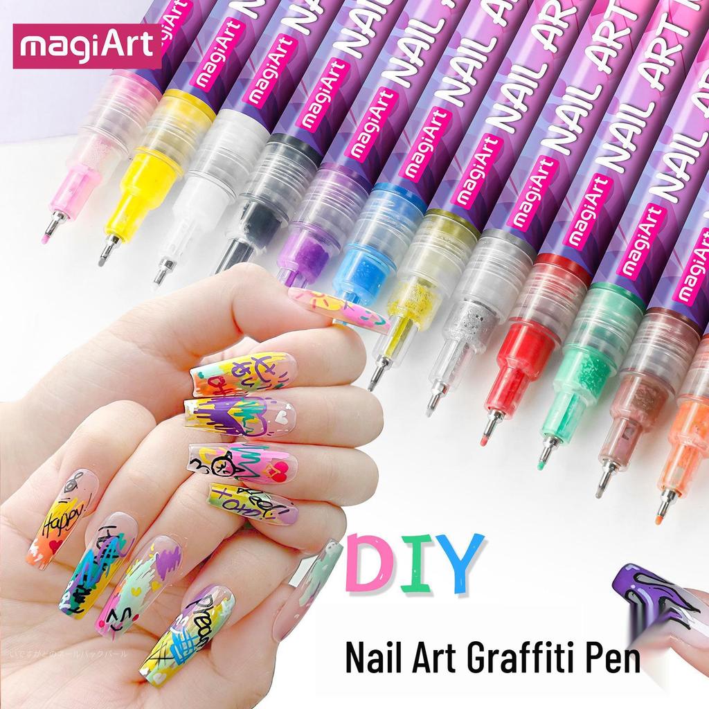 12-Color Acrylic Nail Art Graffiti Pen Set - Quick-Dry for DIY Painting, Dotting, and Outlining