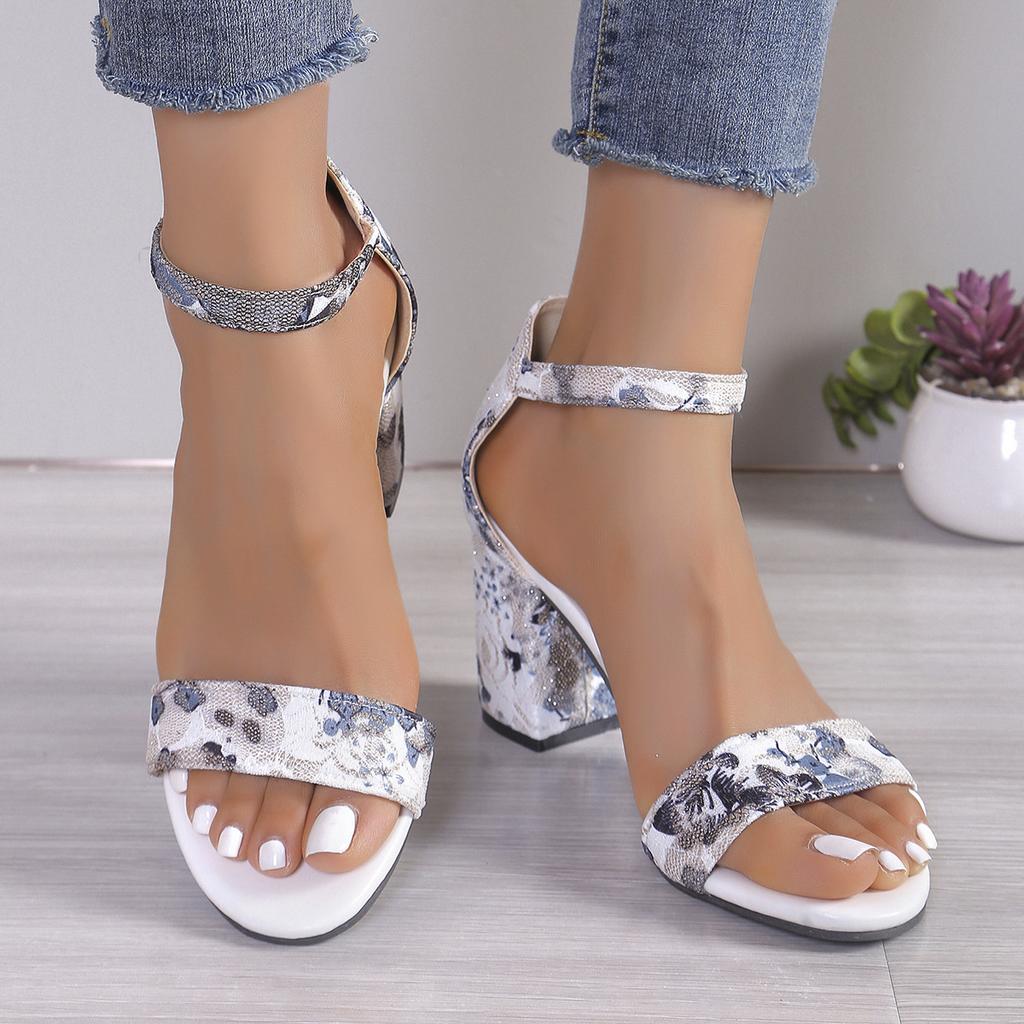 Large size new European and American round head casual flower thick-soled fish mouth thick heel comfortable sandals
