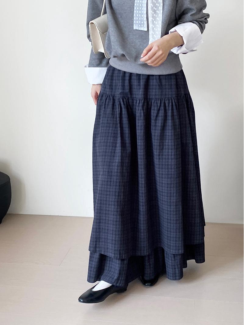 

Юбка А-силуэта в стиле ретро в корейском стиле с узором в синюю клетку и высокой талией на резинке Medium