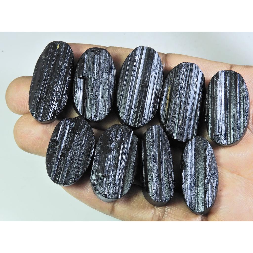 416Cts.Natural Black Tourmaline Oval Shape Cabochon Loose Gemstone 09Pcs Lot C-347