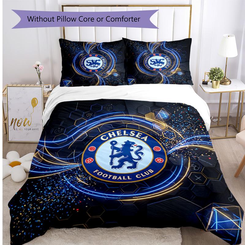 Chelsea FC Pattern Printed 3PCS Bedding Set Soft Skin-Friendly Washable Duvet Cover & Pillowcases Set All Season Bedroom