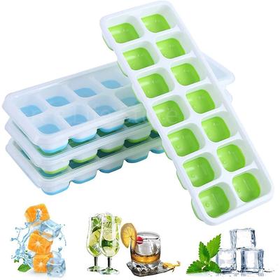 Silicone Ice Cube Mold Trays Reusable Silicone Ice Tray with Lid 14-Ice Cube Trays Super Easy Release Ice Cube Molds Whiskey