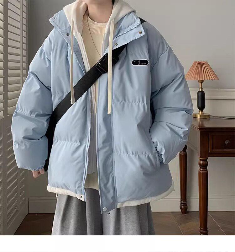 Men's Trendy American-Style Faux Two-Piece Down Coat - Winter Hooded Loose Fit for Cold Protection