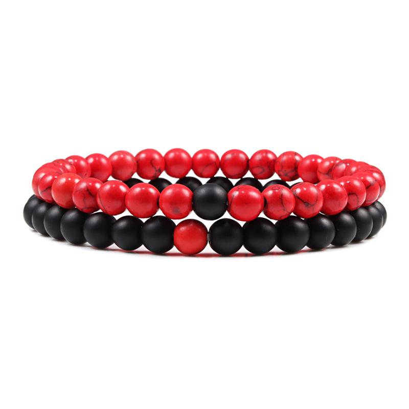 Hot Sale 2pcs/Set Couples Beaded Bracelets Tiger Eye Black Lava Natural Stone Beaded Bracelets Malachite Energy Elastic Jewelry